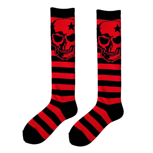 Winter Red Black Skull Long Socks